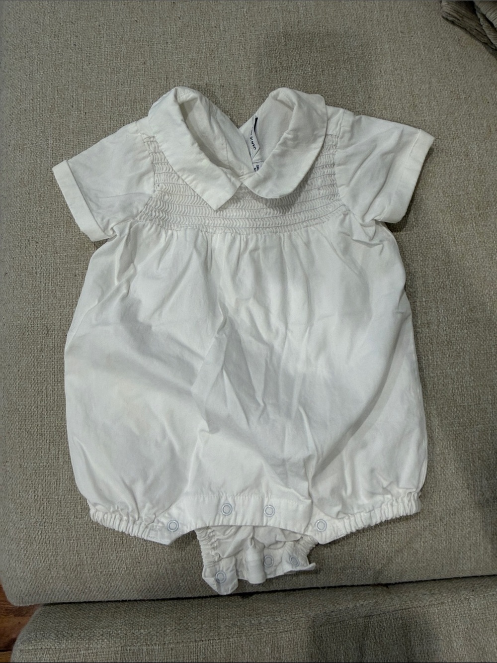 Janie and Jack White Smocked Peter Pan Collar Romper